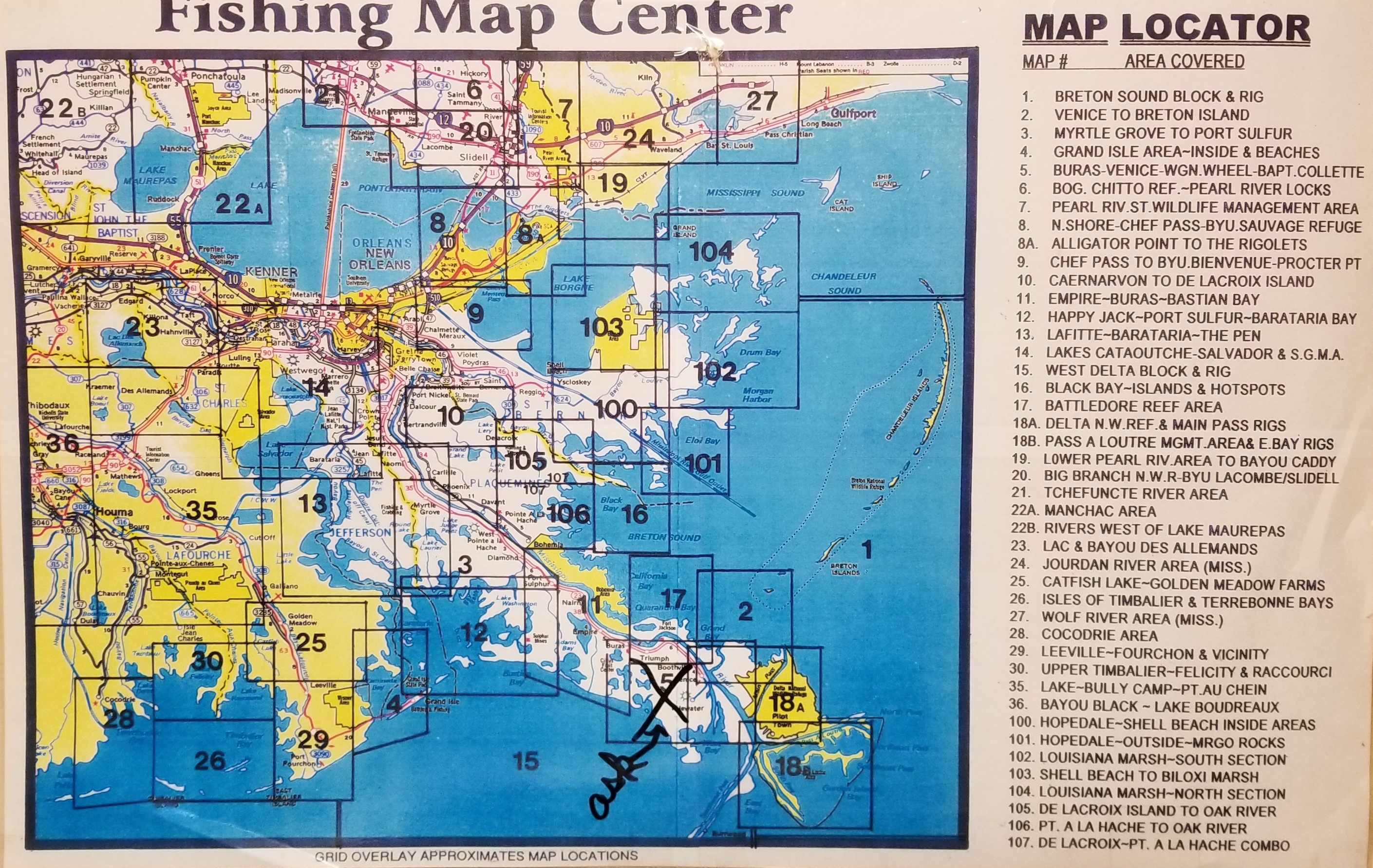 Fishing Map – Slidell, LA – Louisiana Fishing Maps – Vintage – Laminated – Supply